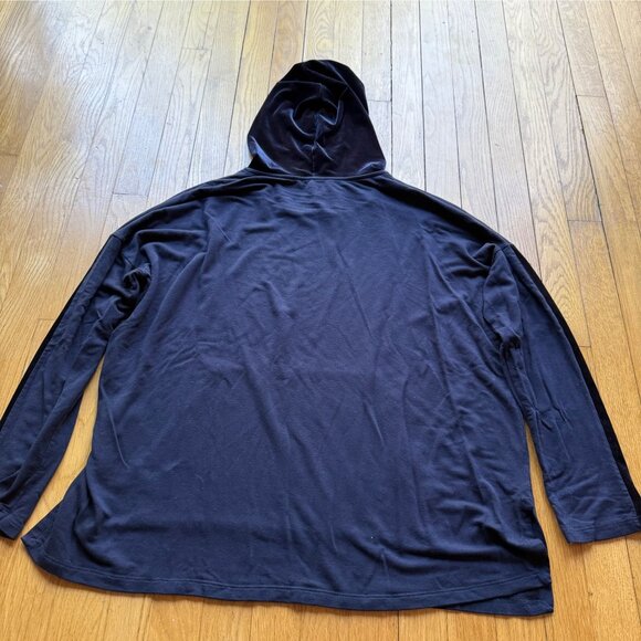 Eileen Fisher Size M Navy Blue Oversized Velvet Trim Hoodie Sweatshirt Pullover - Picture 16 of 16